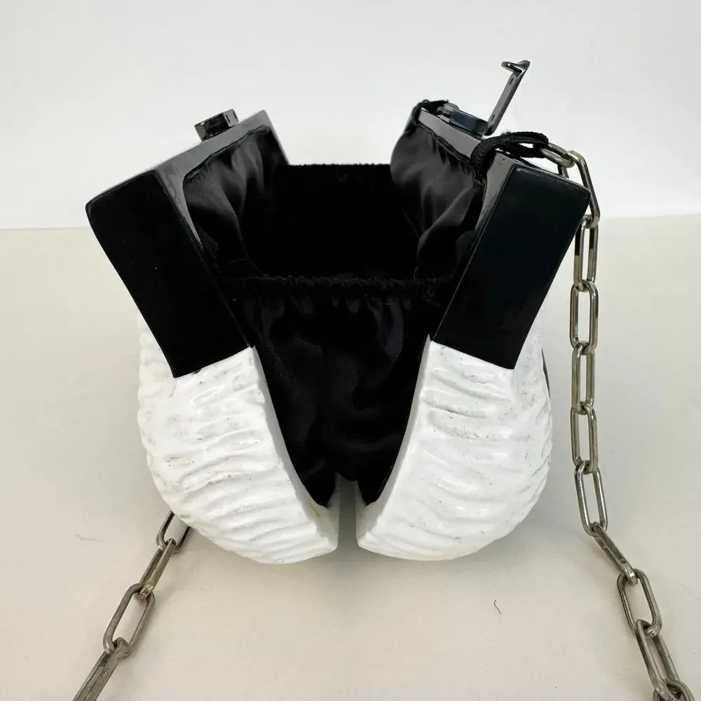 Timmy Woods Piano Wood Clutch Minaudiere Bag Black/White Striped Rare Musical